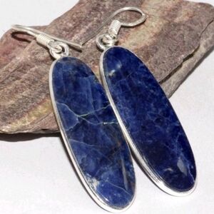 Sodalite Gemstone 925 Sterling Silver Handmade Drop Dangle Earrings